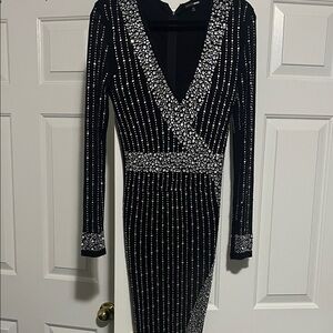 Fashion Nova Black and Silver Long Sleeve Dress